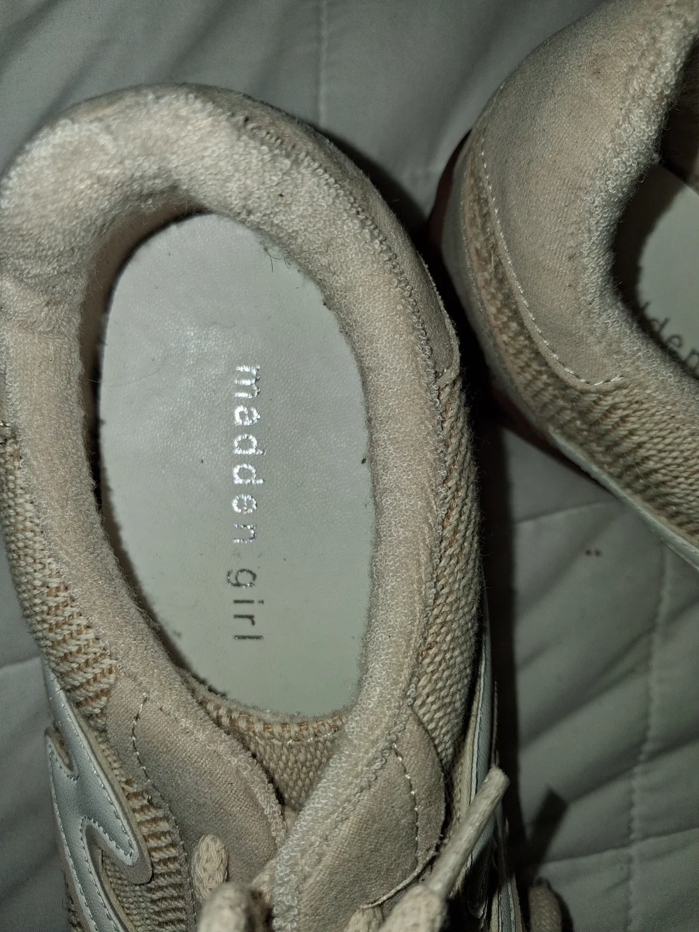 Madden Girl Beige & White Lace-Up Sneakers with Gum Sole
